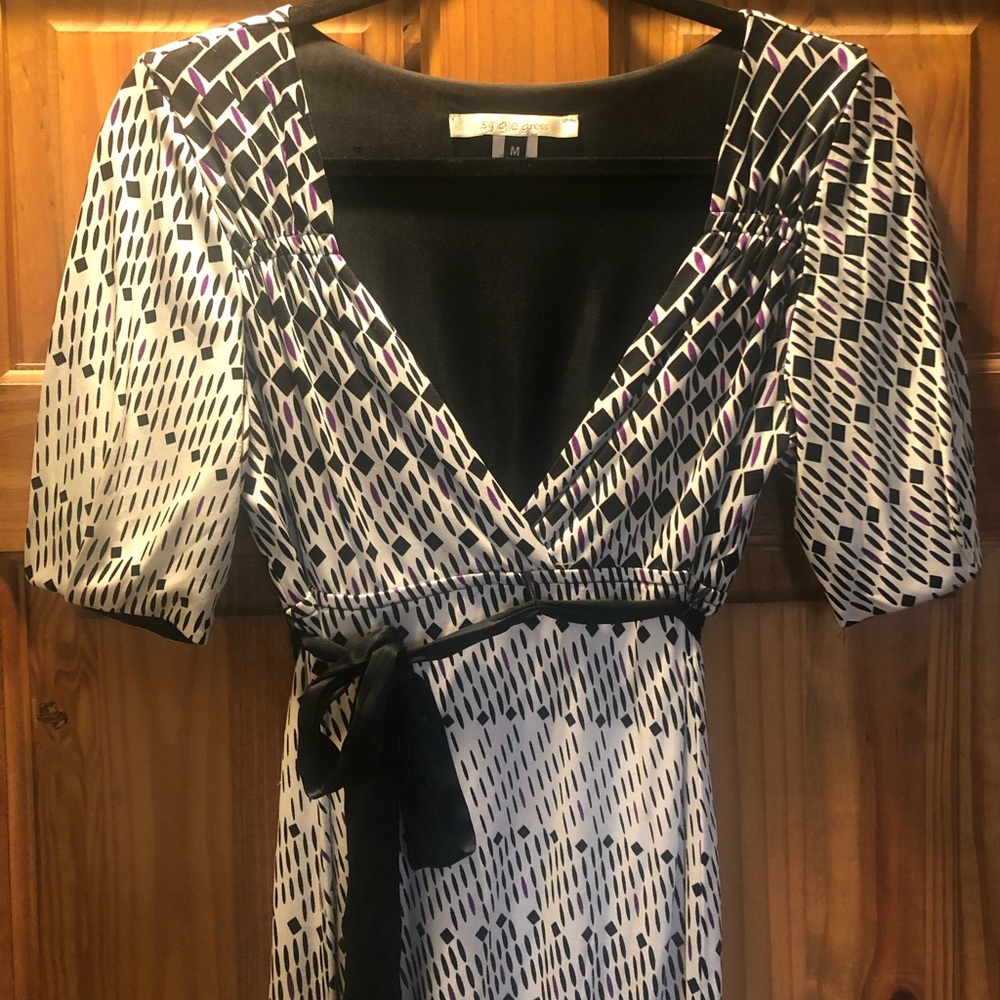SINGLE Los Angeles DRESS Silk Knit Size M black white purple a line